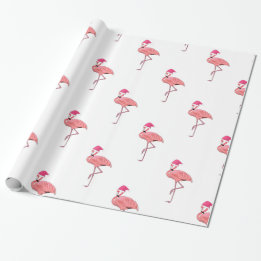 Papier Cadeau Flamants Roses Aide de Père Noël Motif