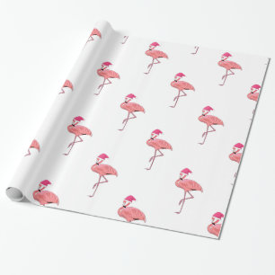 Papier Cadeau Flamants Roses Aide de Père Noël Motif