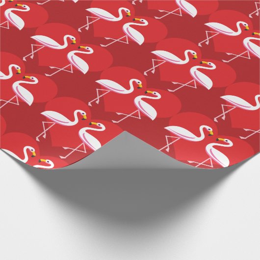 Papier Cadeau Flamants roses blancs mignons rose avec coeur roug (Coin)