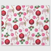 Papier Cadeau Flamants roses de Noël personnalisés (Plat)