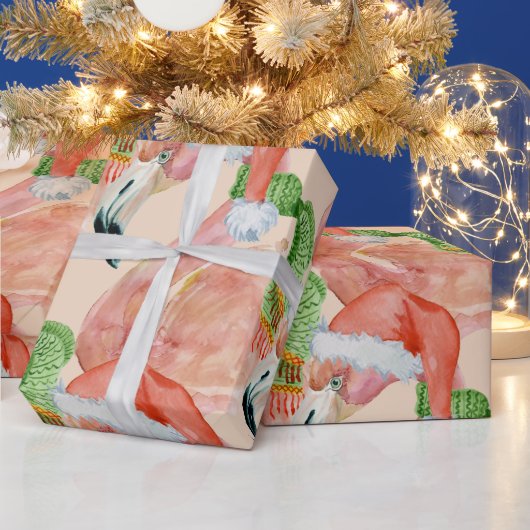 Papier Cadeau Flamants roses de Noël rose tropicale Santa Hat (Vacances)