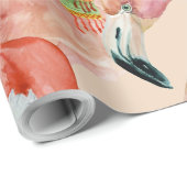 Papier Cadeau Flamants roses de Noël rose tropicale Santa Hat (Coin rond)