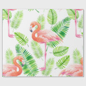 Papier Cadeau Flamants roses et feuilles tropicaux (Plat)