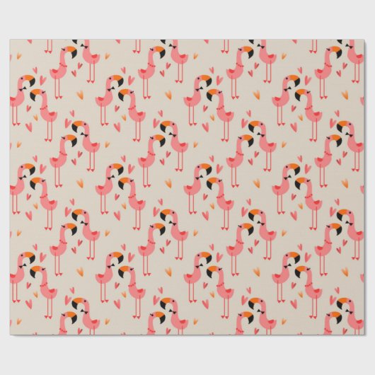 Papier Cadeau Flamants roses mignons Motif d'amour (Plat)