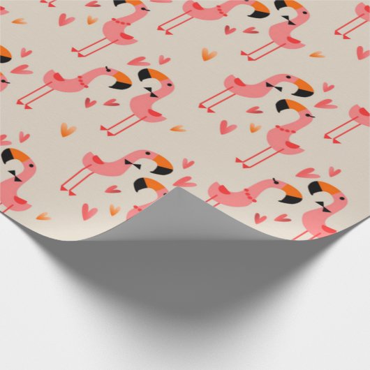 Papier Cadeau Flamants roses mignons Motif d'amour (Coin)