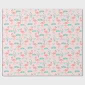 Papier Cadeau Flamants roses roses Green Palm Feuilles Tropical (Plat)