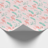 Papier Cadeau Flamants roses roses Green Palm Feuilles Tropical (Coin)