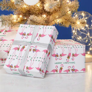 Papier Cadeau Flamants roses roses Joyeux Motif de Noël