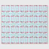Papier Cadeau Flamants roses roses Joyeux Motif de Noël bleu (Plat)