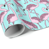 Papier Cadeau Flamants roses Roses Sur Papier Bleu (Coin rond)