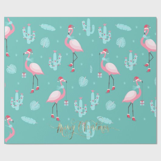 Papier Cadeau Flamants roses Santa Hat présente des flocons de n (Plat)