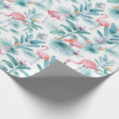 Papier Cadeau Flamants roses tropicaux feuille motif (Coin)