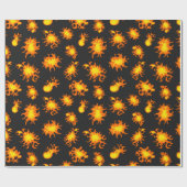 Papier Cadeau Flames et Fireballs en noir (Plat)