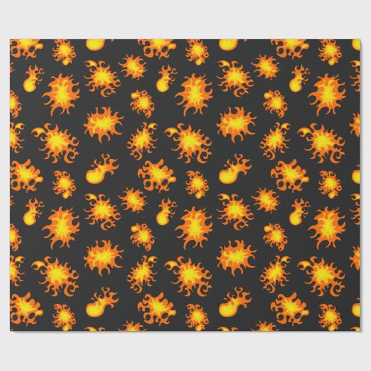 Papier Cadeau Flames et Fireballs en noir (Plat)