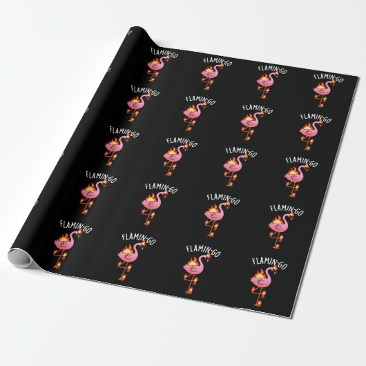 Papier Cadeau Flamin go Funny Flamant rose Pun Dark BG (Déroulé)