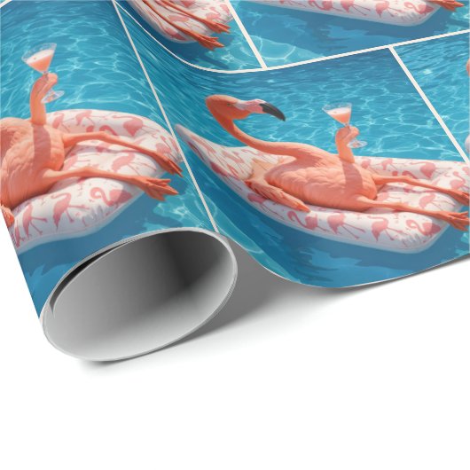 Papier Cadeau Flamingo Floating With a Cocktail In a Pool (Coin rond)