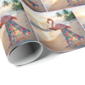 Papier Cadeau Flamingo In a Skirt Holding a Champagne Flute (Coin rond)