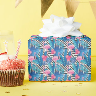 Papier Cadeau Flamingo & Palms on Geometric Pattern
