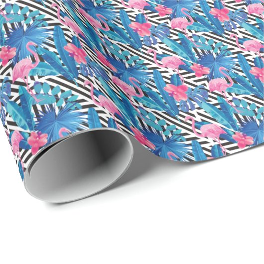 Papier Cadeau Flamingo & Palms on Geometric Pattern (Coin rond)