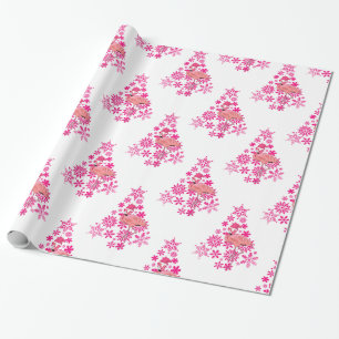 Papier Cadeau Flamingo rose Santa Flocon de neige Arbre de Noël