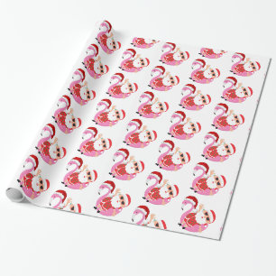 Papier Cadeau Flamingo Santa Noël Tropical