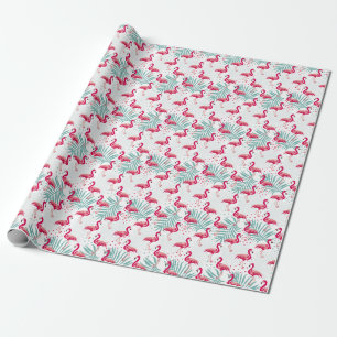 Papier Cadeau Flamingo tropical et feuille, motif d'été.
