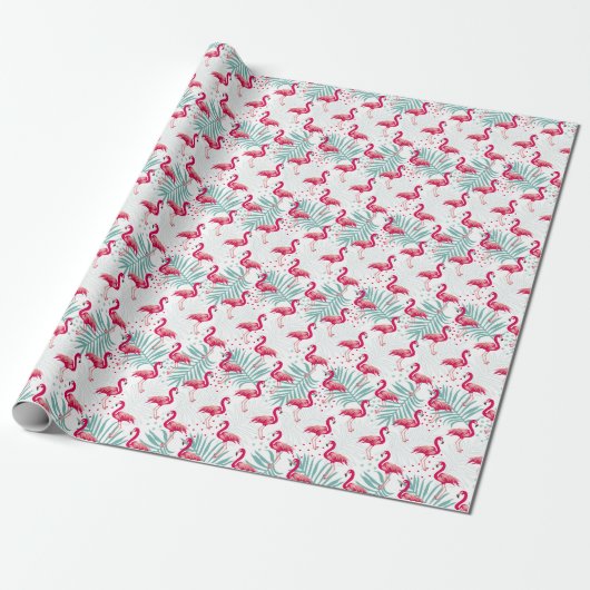 Papier Cadeau Flamingo tropical et feuille, motif d'été. (Déroulé)