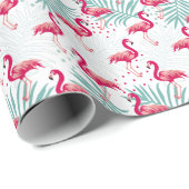 Papier Cadeau Flamingo tropical et feuille, motif d'été. (Coin rond)