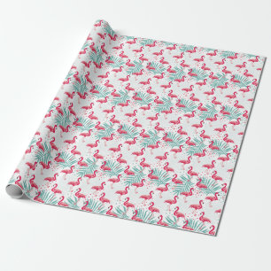 Papier Cadeau Flamingo tropical et feuille, motif d'été.