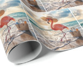 Papier Cadeau Flamingo Walking In Ocean Surf (Coin rond)