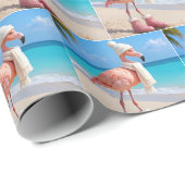 Papier Cadeau Flamingo Wearing Winter Hat and Scarf (Coin rond)