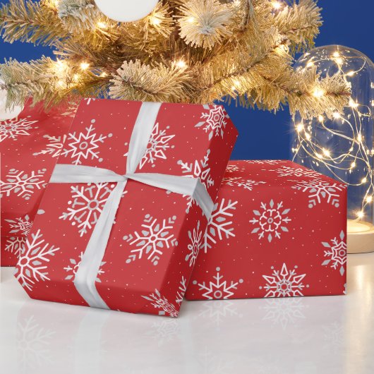 Papier Cadeau Flamme de neige moderne hiver Noël Rouge (Vacances)