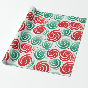 Papier Cadeau Flamme de Noël rouge, vert et blanc