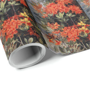 Papier Cadeau Flamme vintage Azalea Fleurs Rouges Jardin Floral