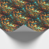 Papier Cadeau Flammes Abstraites or Turquoise orange, (Coin)