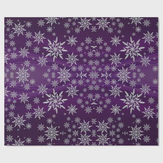 Papier Cadeau Flammes de neige argentées sur violet (Plat)