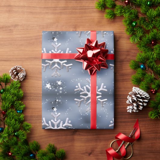Papier Cadeau Flammes de neige blanches à Noël gris (Cadeau de vacances)