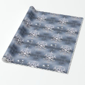 Papier Cadeau Flammes de neige blanches à Noël gris (Déroulé)