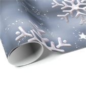 Papier Cadeau Flammes de neige blanches à Noël gris (Coin rond)