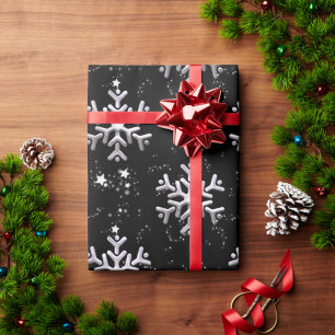 Papier Cadeau Flammes de neige blanches à Noël noir