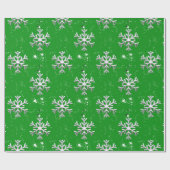 Papier Cadeau Flammes de neige blanches à Noël vert (Plat)