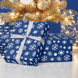 Papier Cadeau Flammes de neige blanches Noël bleu foncé moderne
