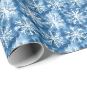 Papier Cadeau Flammes de neige blanches sur bleu moucheté (Coin rond)