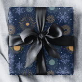 Papier Cadeau Flammes de neige Blue Gold moderne Noël