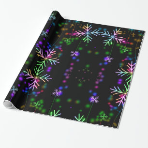 Papier Cadeau Flammes de neige colorées sur noir