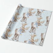 Papier Cadeau Flammes de neige de Noël Bleu Cerf (Déroulé)