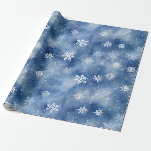 Papier Cadeau Flammes de neige de Noël Ciel bleu (Déroulé)