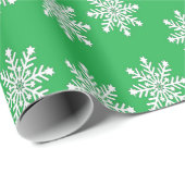 Papier Cadeau Flammes de neige de Noël en vert (Coin rond)
