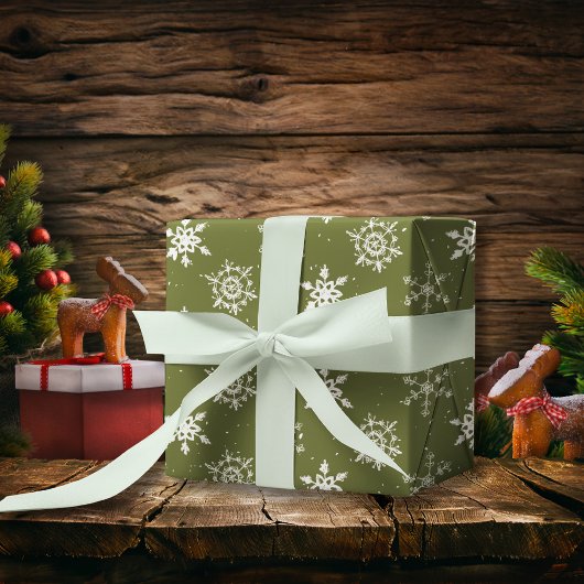 Papier Cadeau Flammes de neige de Noël hiver vert