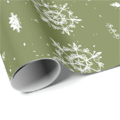 Papier Cadeau Flammes de neige de Noël hiver vert (Coin rond)